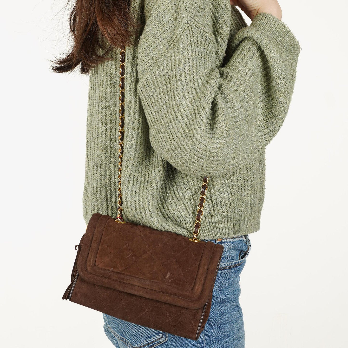 Chanel Braune Gestepptes Wildleder Quaste Klappentasche, 1989-1991