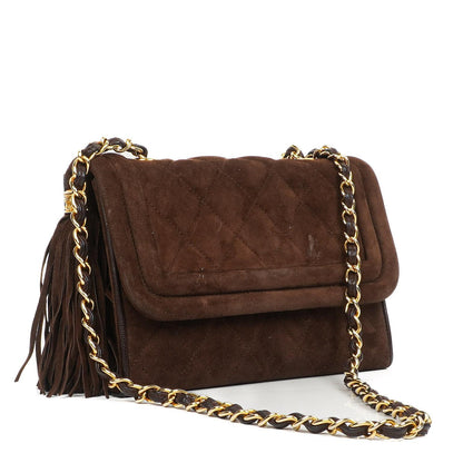 Chanel Braune Gestepptes Wildleder Quaste Klappentasche, 1989-1991
