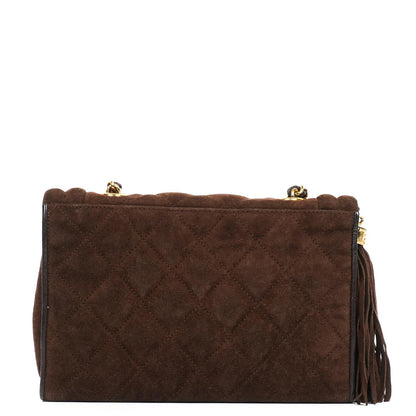 Chanel Braune Gestepptes Wildleder Quaste Klappentasche, 1989-1991
