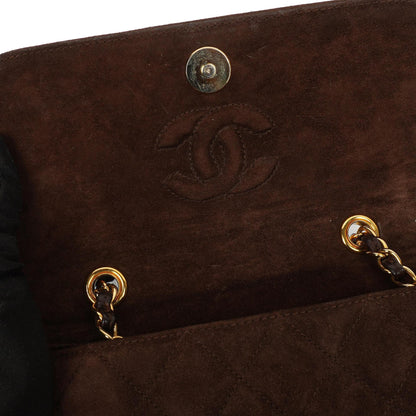 Chanel Braune Gestepptes Wildleder Quaste Klappentasche, 1989-1991