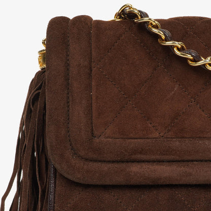 Chanel Braune Gestepptes Wildleder Quaste Klappentasche, 1989-1991