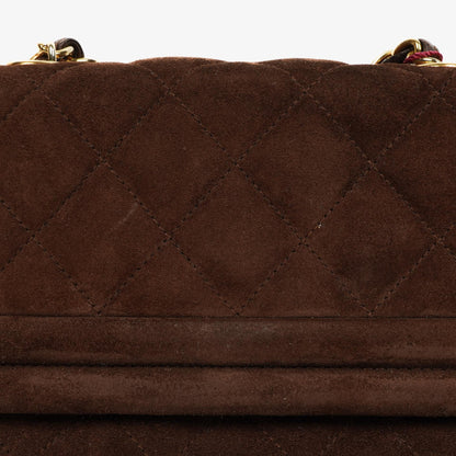 Chanel Braune Gestepptes Wildleder Quaste Klappentasche, 1989-1991