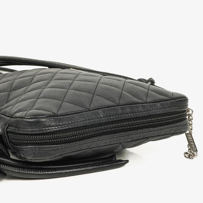 Chanel Cambon Medium Messenger Tasche aus schwarzem gestepptem Leder
