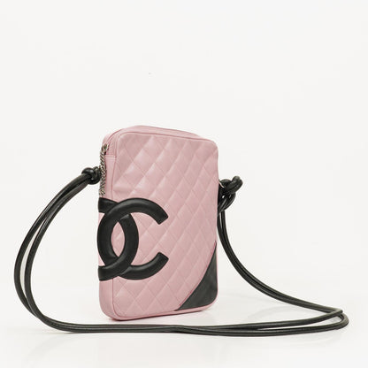 Chanel Cambon mittelgroße Messenger-Tasche aus rosa gestepptem Leder