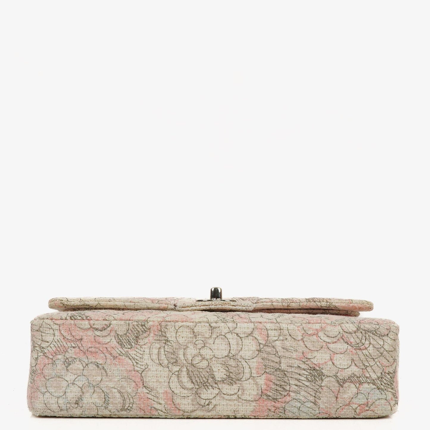 Chanel Camellia Limited Edition Print Tweed Mittelgroße Double Flap Tasche Silberfarbene Beschläge