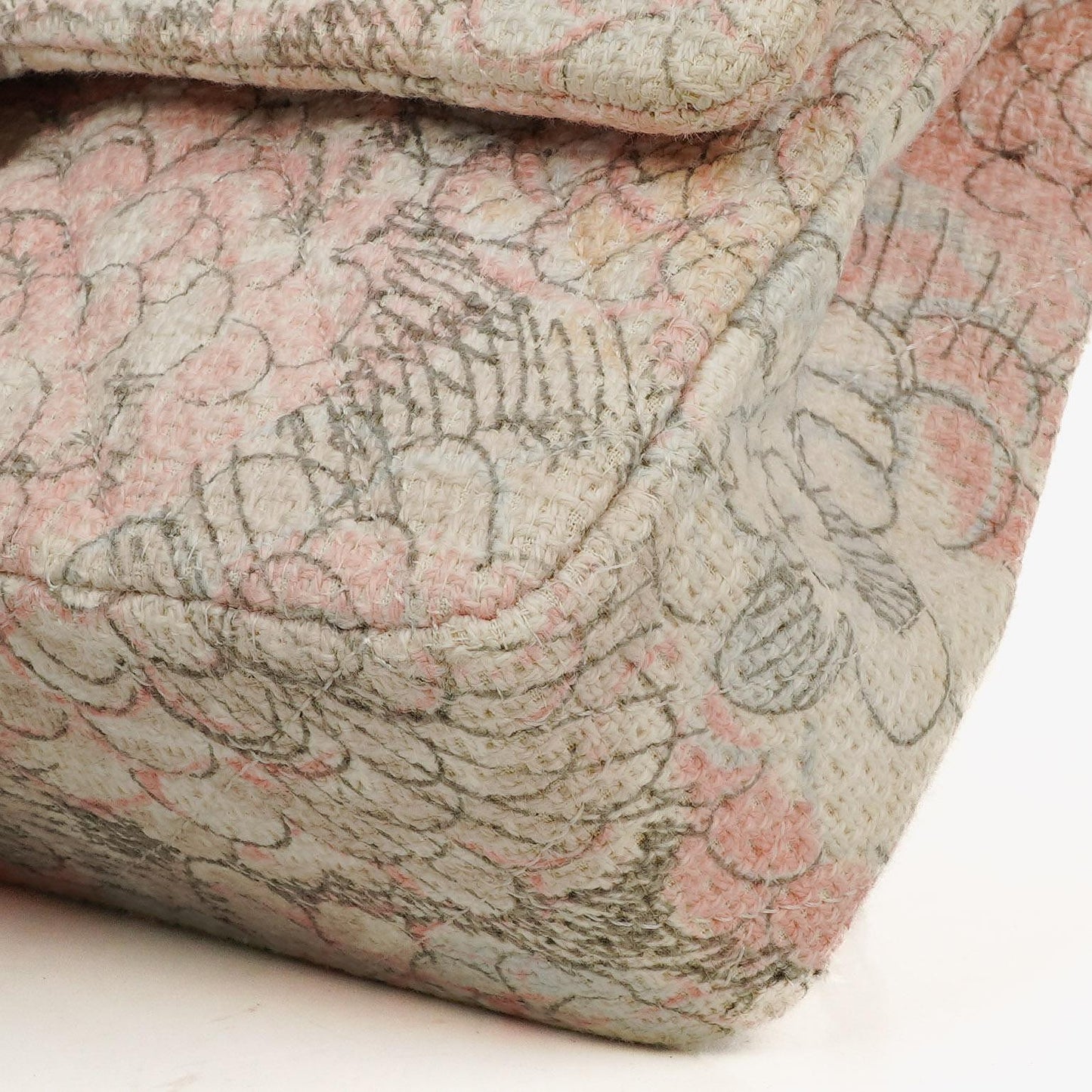 Chanel Camellia Limited Edition Print Tweed Mittelgroße Double Flap Tasche Silberfarbene Beschläge