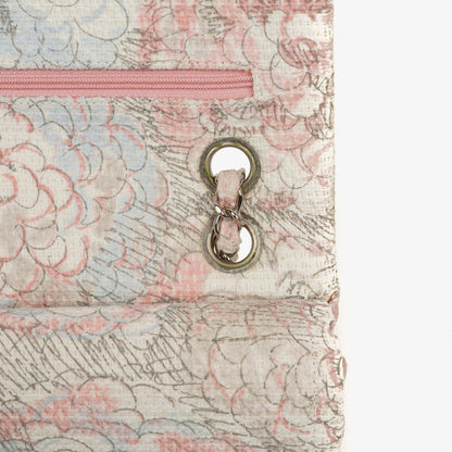 Chanel Camellia Limited Edition Print Tweed Mittelgroße Double Flap Tasche Silberfarbene Beschläge