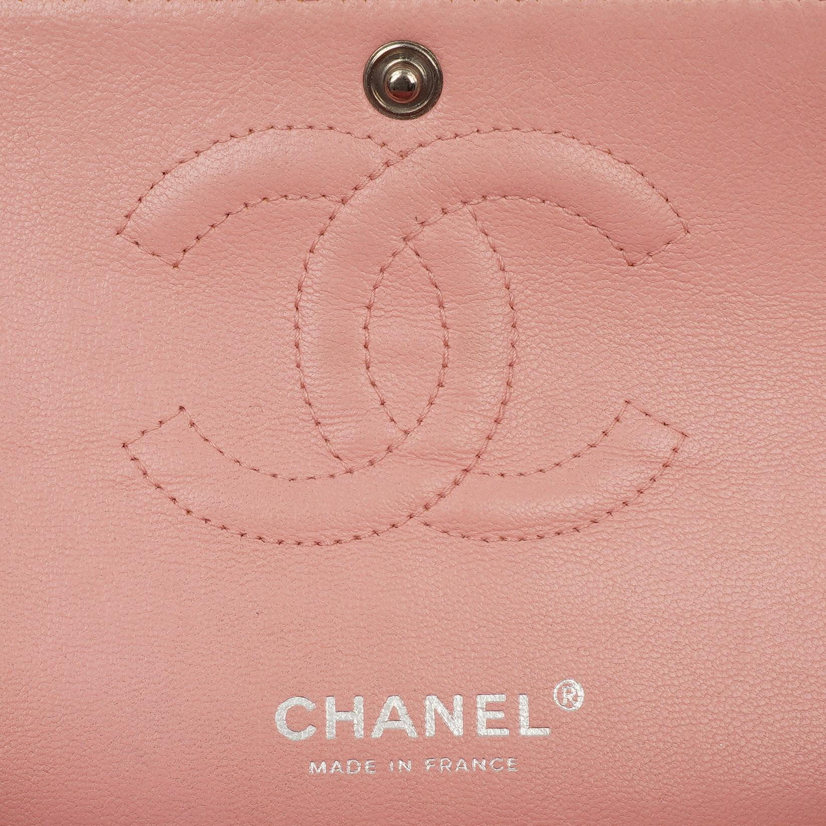 Chanel Camellia Limited Edition Print Tweed Mittelgroße Double Flap Tasche Silberfarbene Beschläge