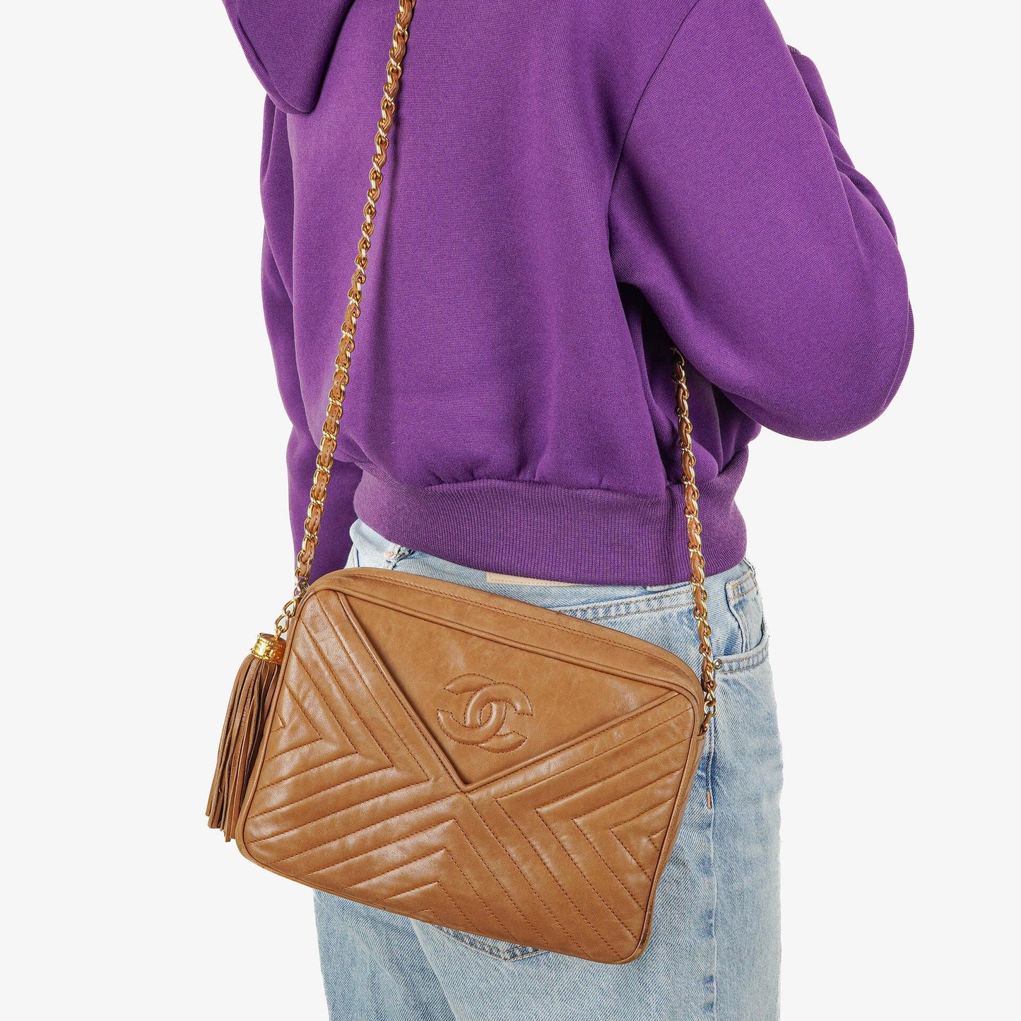 Chanel Camera Umhängetasche aus braunem Leder mit Quaste