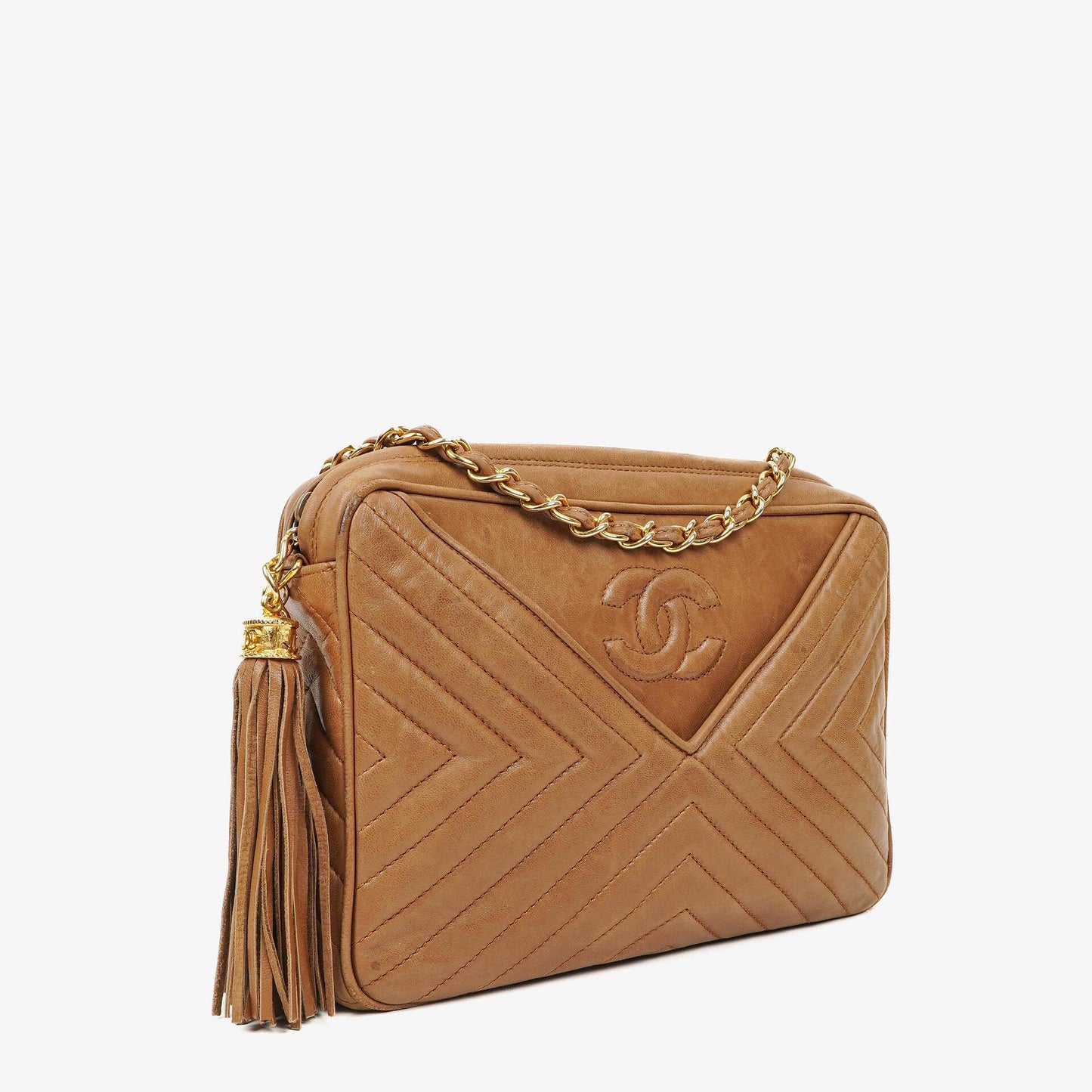 Chanel Camera Umhängetasche aus braunem Leder mit Quaste