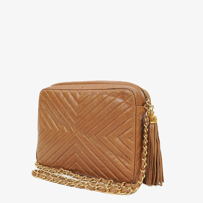 Chanel Camera Umhängetasche aus braunem Leder mit Quaste