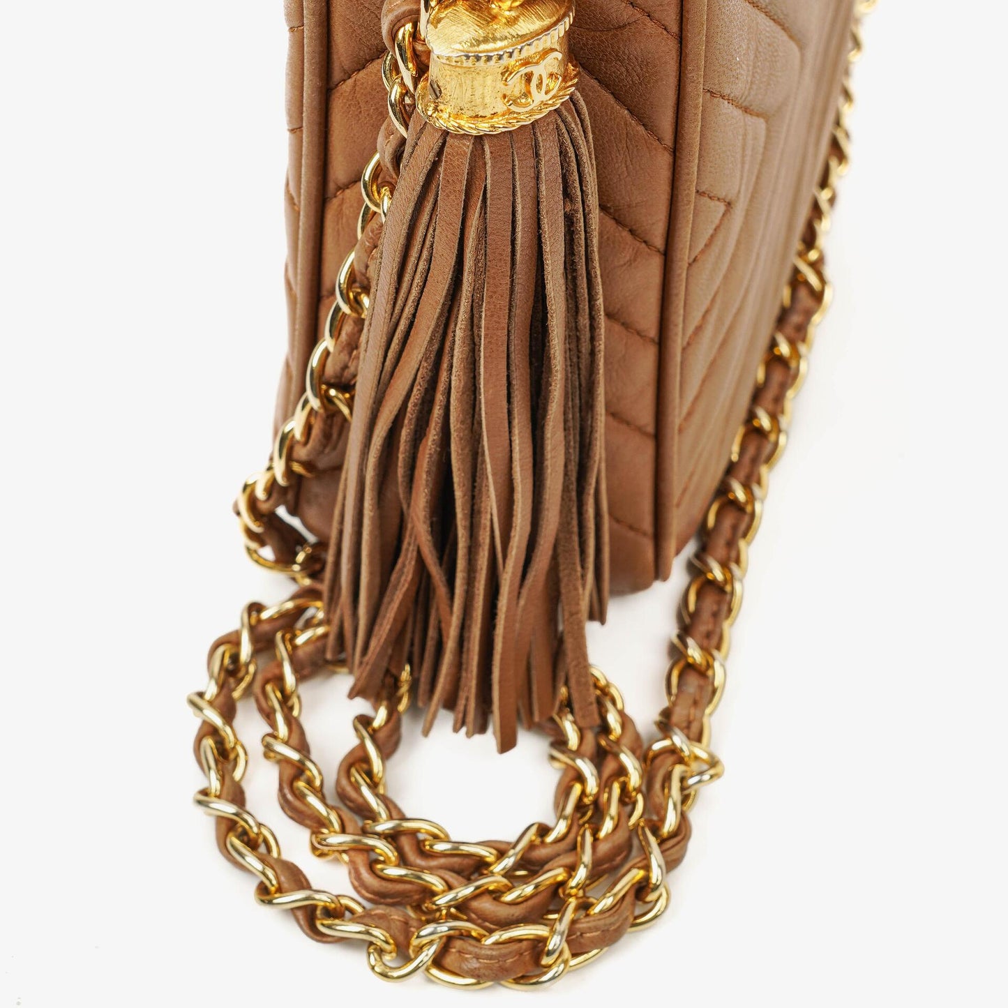 Chanel Camera Umhängetasche aus braunem Leder mit Quaste