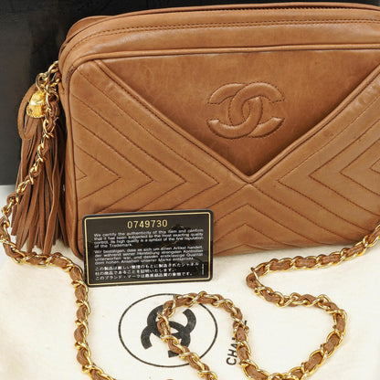 Chanel Camera Umhängetasche aus braunem Leder mit Quaste
