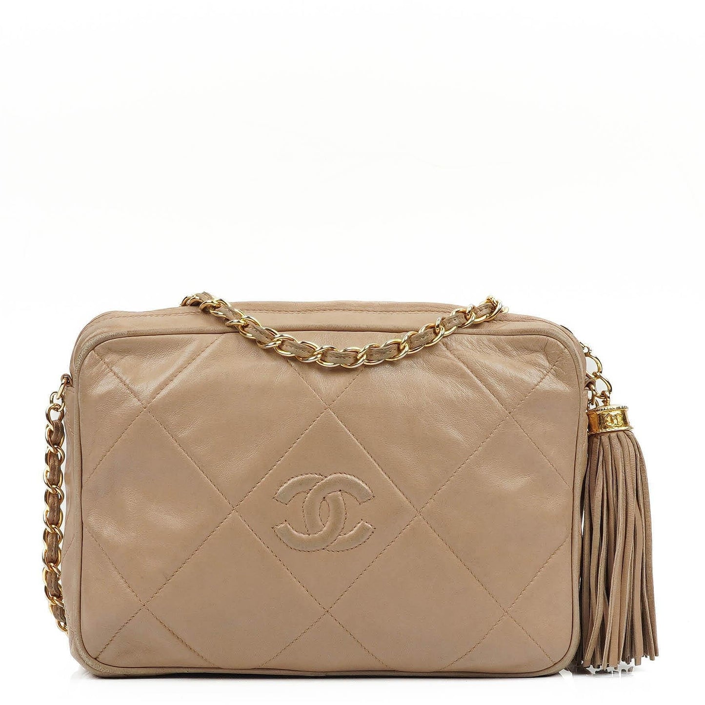 Chanel Kamera Quaste in Beige Stepp-Lammleder