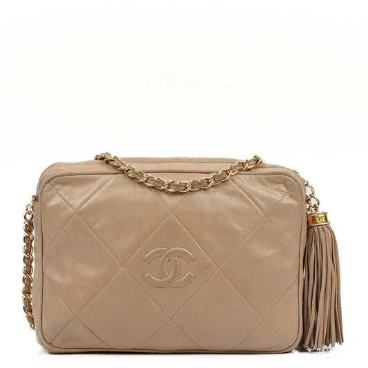 Chanel Kamera Quaste in Beige Stepp-Lammleder