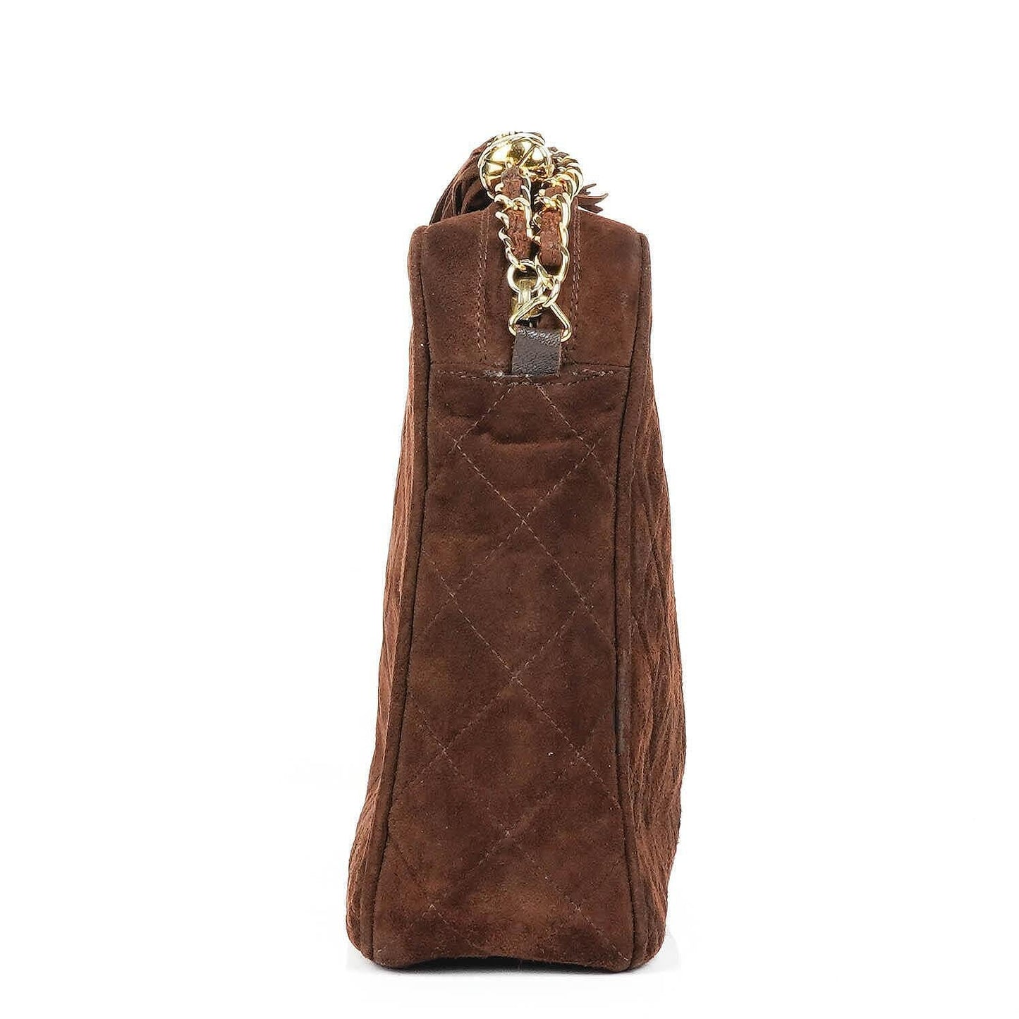 Chanel Camera Tassel Vintage Tasche aus braunem gestepptem Wildleder