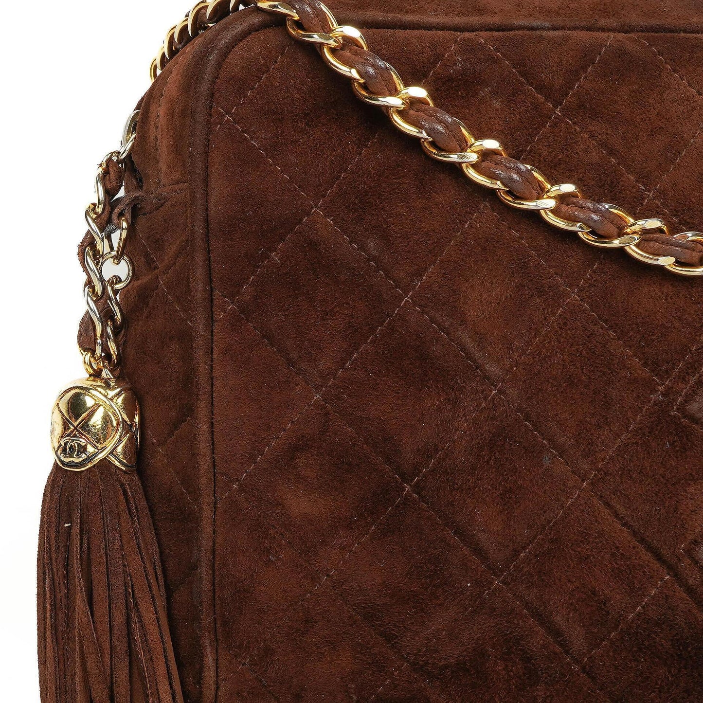 Chanel Camera Tassel Vintage Tasche aus braunem gestepptem Wildleder