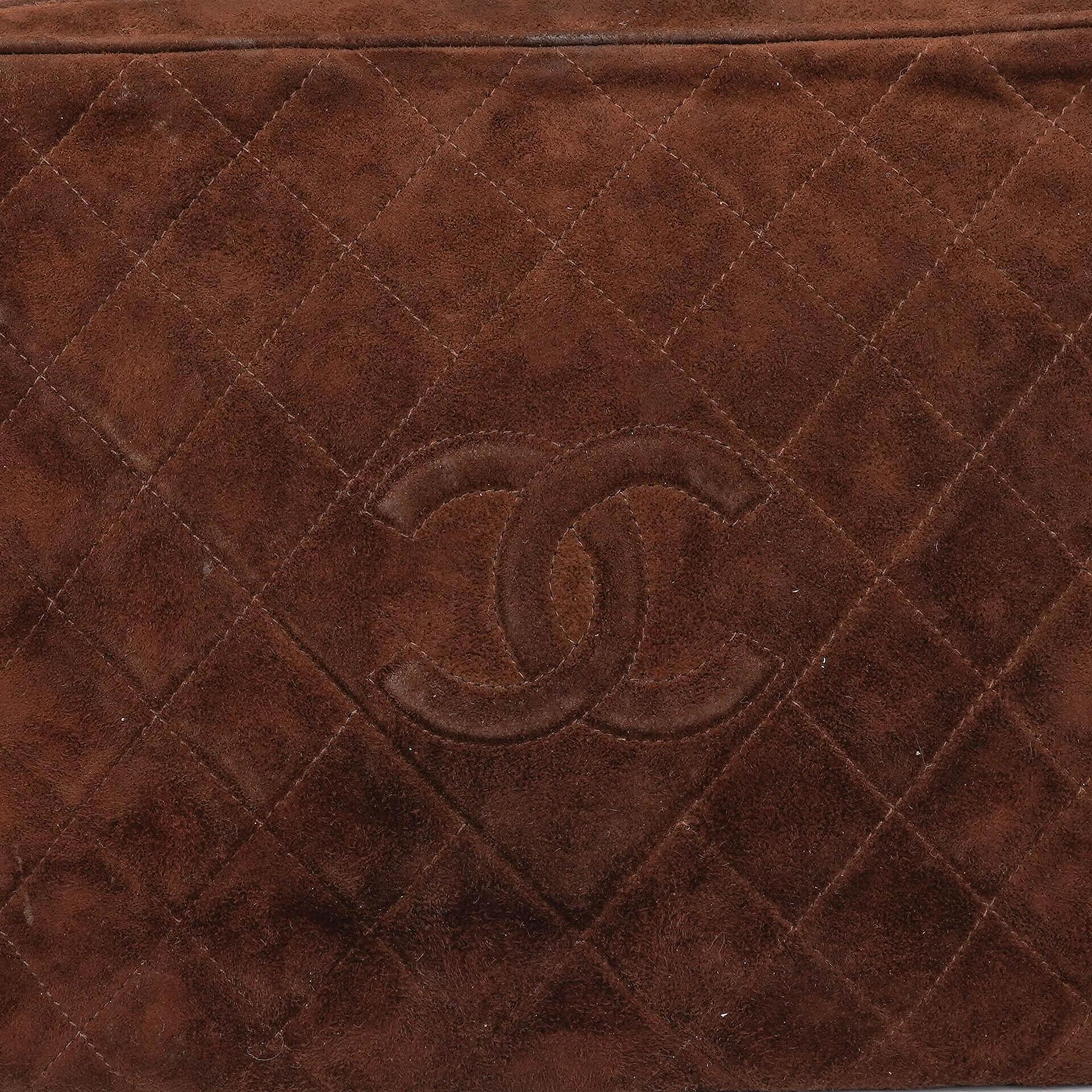 Chanel Camera Tassel Vintage Tasche aus braunem gestepptem Wildleder