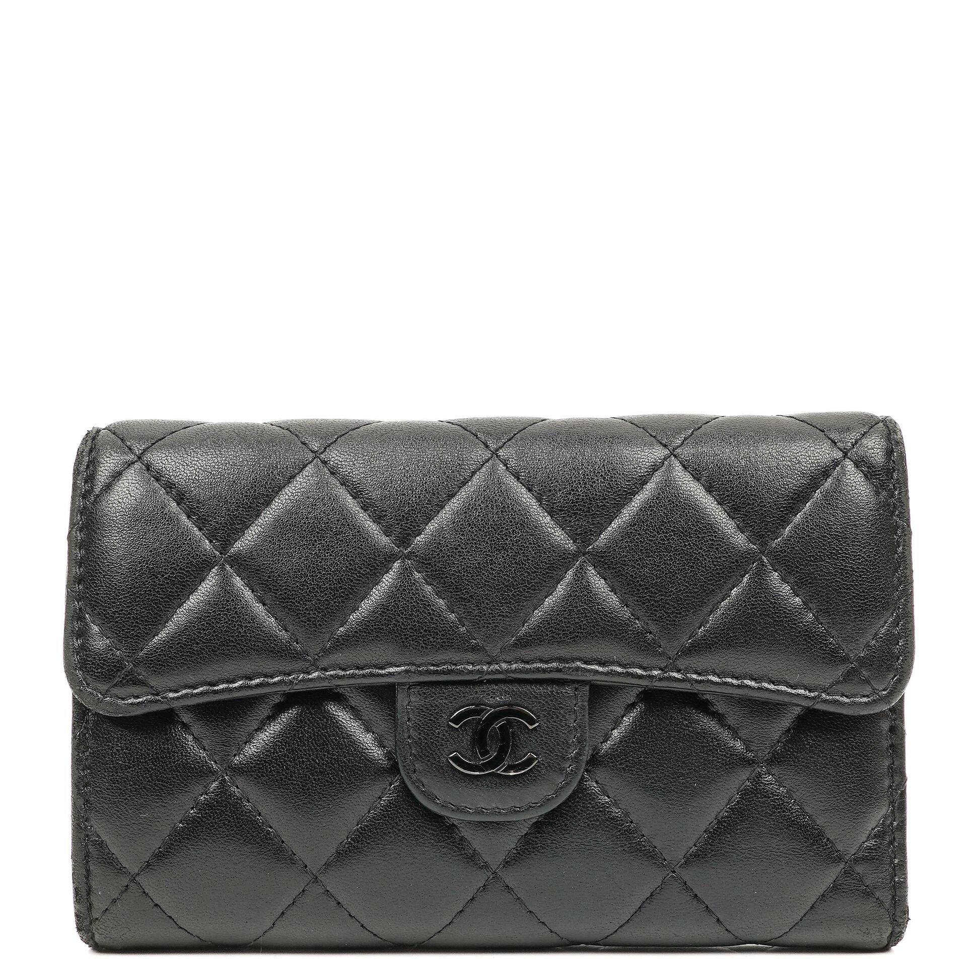 Chanel Kartenhalter Geldbörse So Black Gestepptes Lammleder Flap