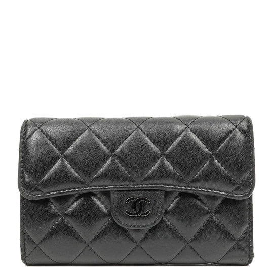 Chanel Kartenhalter Geldbörse So Black Gestepptes Lammleder Flap