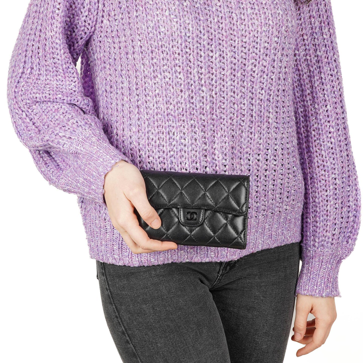 Chanel Kartenhalter Geldbörse So Black Gestepptes Lammleder Flap
