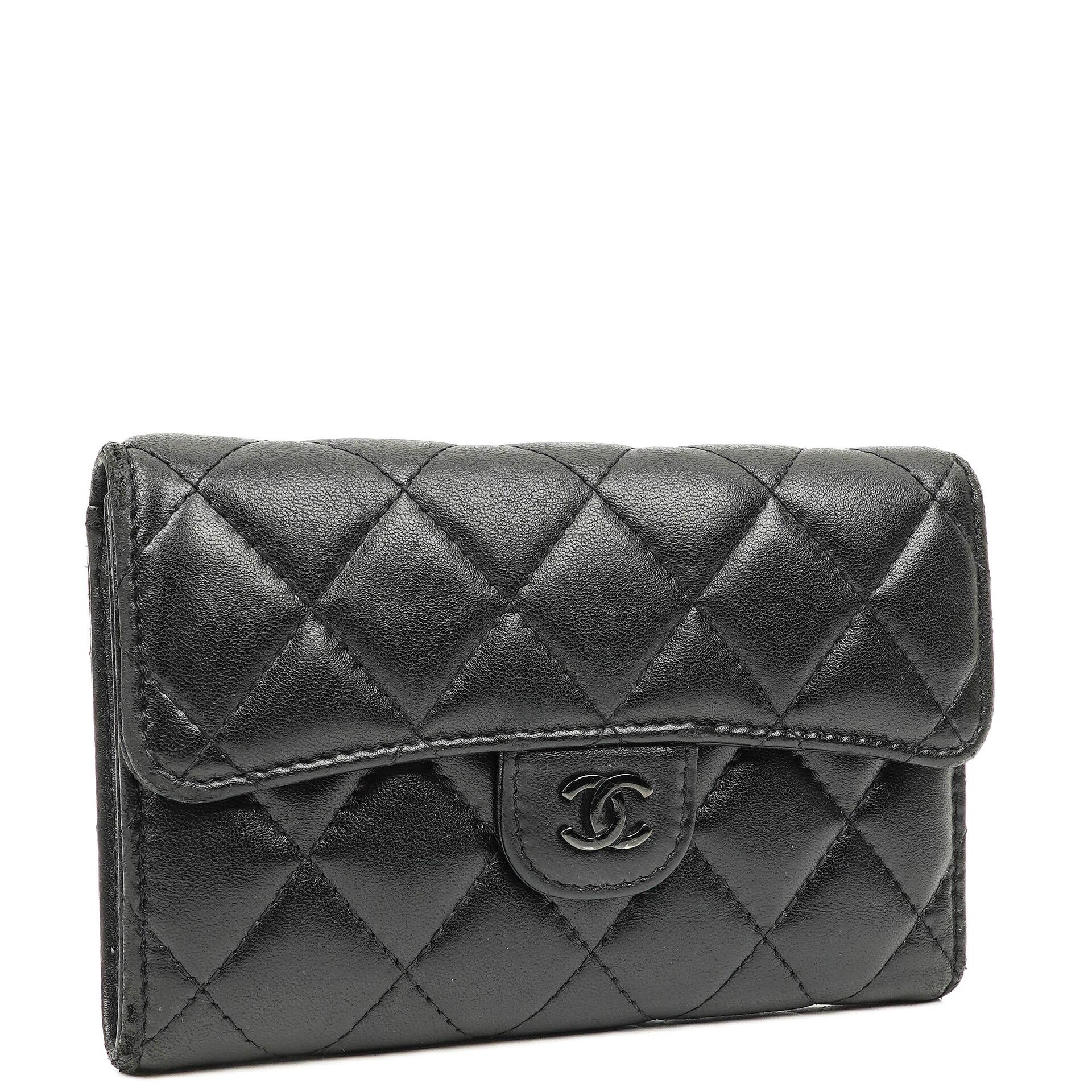 Chanel Kartenhalter Geldbörse So Black Gestepptes Lammleder Flap