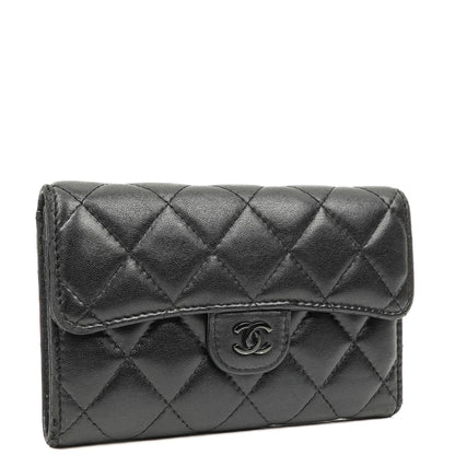 Chanel Kartenhalter Geldbörse So Black Gestepptes Lammleder Flap