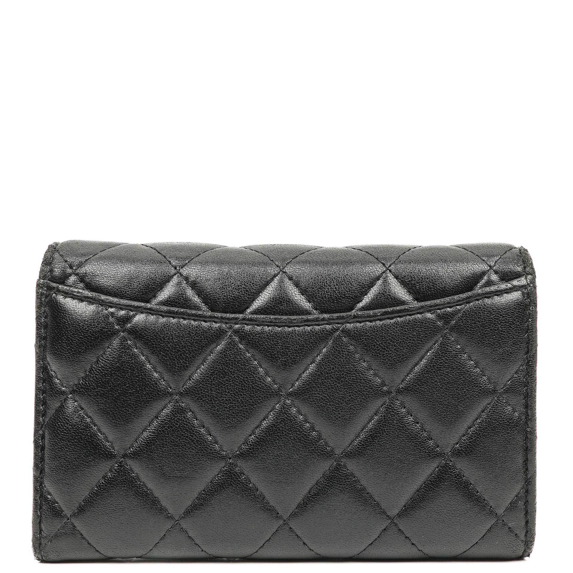 Chanel Kartenhalter Geldbörse So Black Gestepptes Lammleder Flap