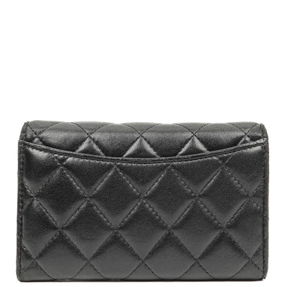 Chanel Kartenhalter Geldbörse So Black Gestepptes Lammleder Flap