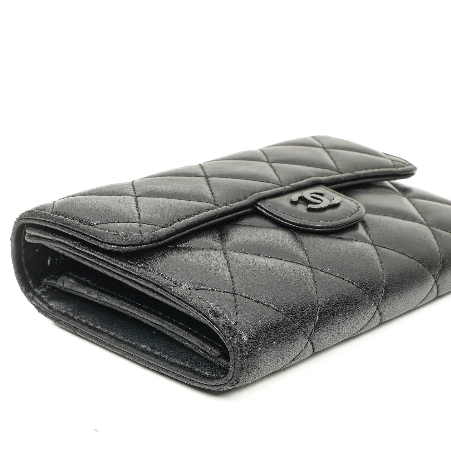 Chanel Kartenhalter Geldbörse So Black Gestepptes Lammleder Flap