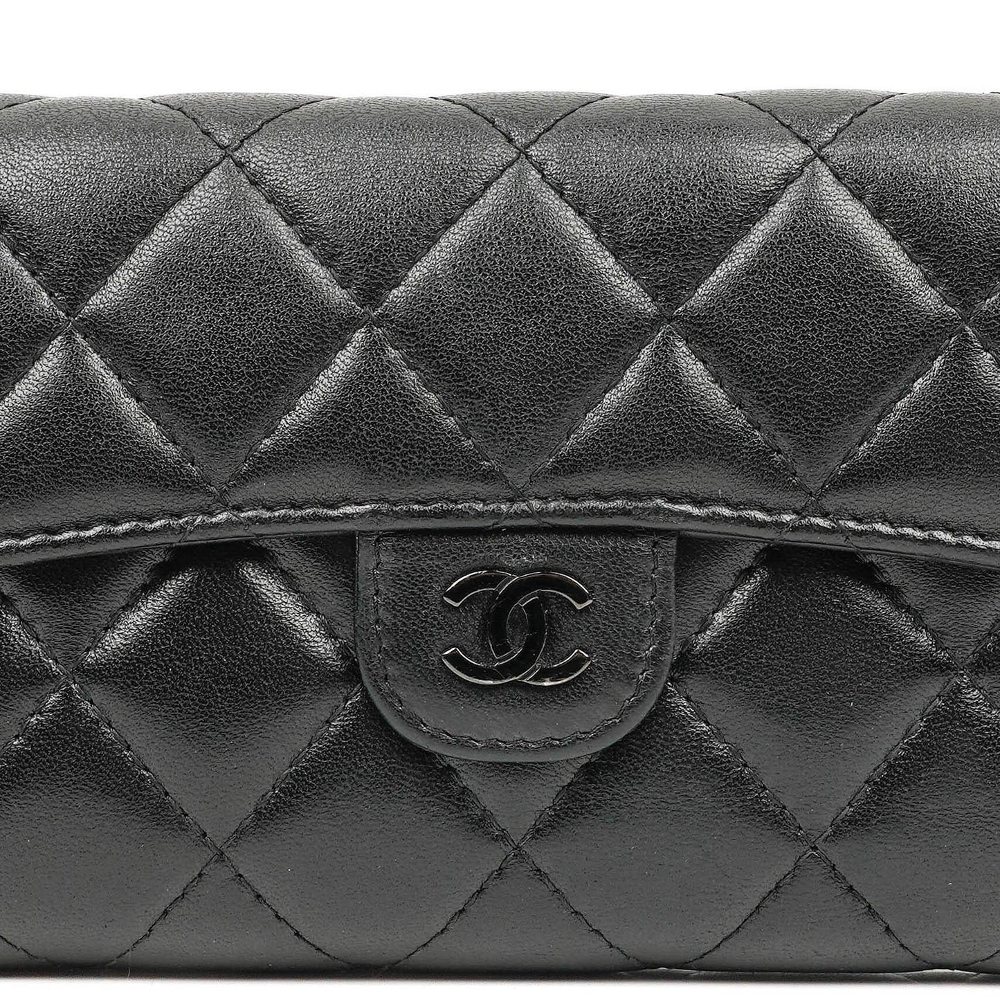 Chanel Kartenhalter Geldbörse So Black Gestepptes Lammleder Flap