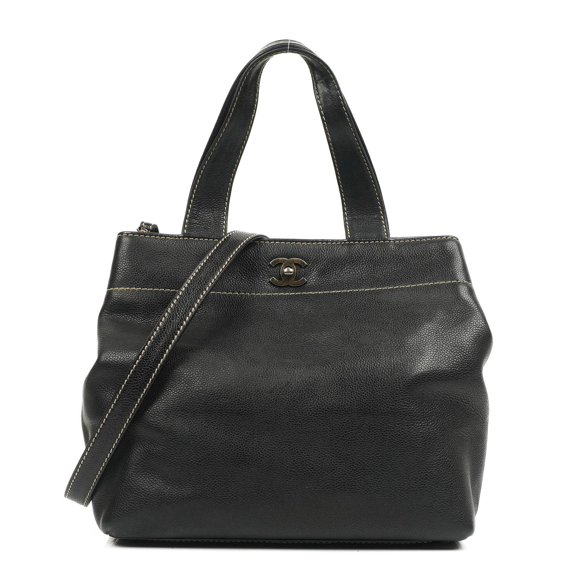 Chanel Caviar CC Schwarze Tote Tasche, 2000 - 2002