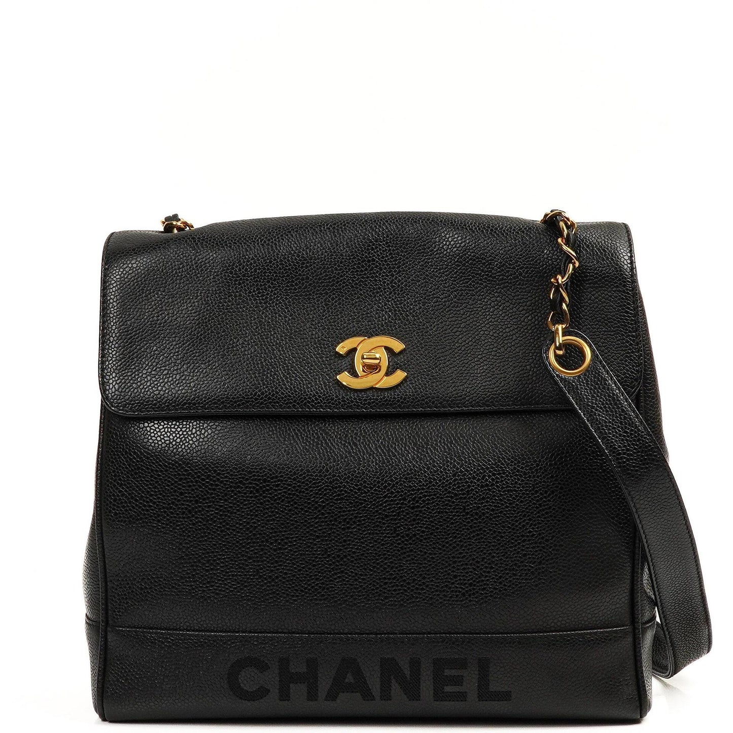 Chanel Caviar CC Klappenschultertasche, 24K Vergoldete Beschläge