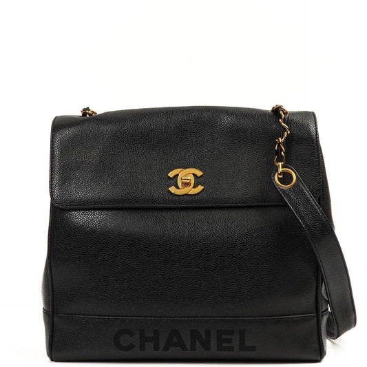 Chanel Caviar CC Klappenschultertasche, 24K Vergoldete Beschläge