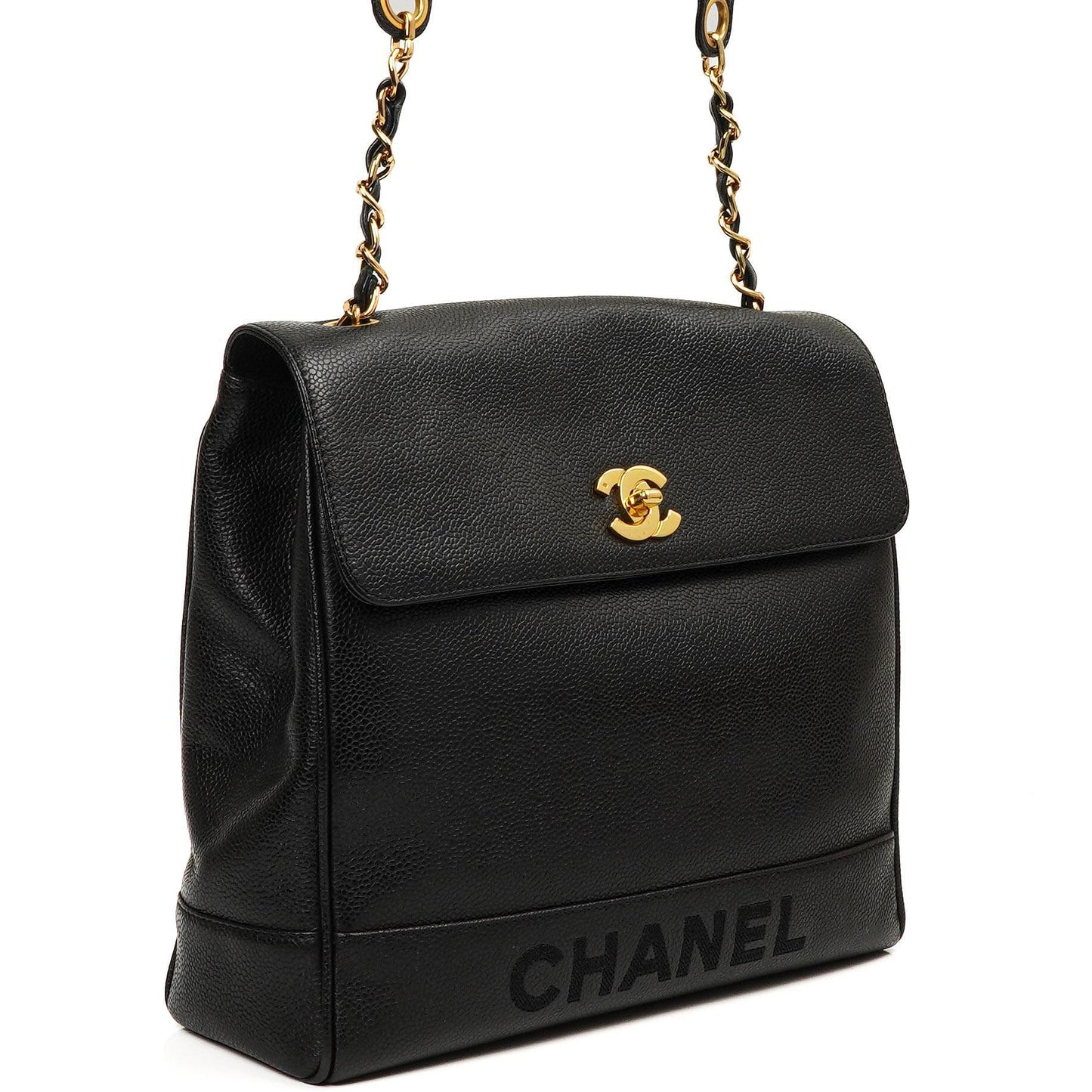 Chanel Caviar CC Klappenschultertasche, 24K Vergoldete Beschläge