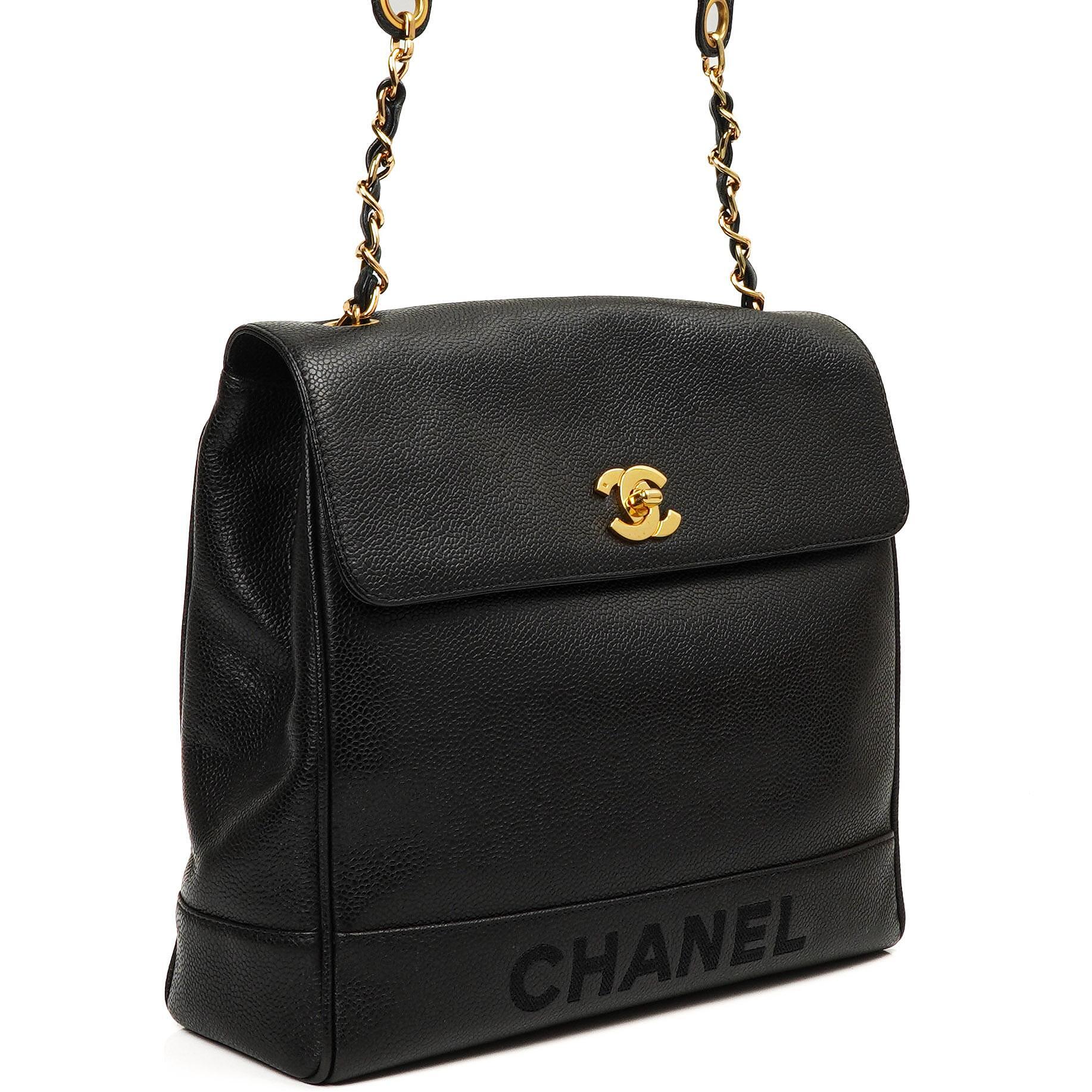 Chanel Caviar CC Klappenschultertasche, 24K Vergoldete Beschläge