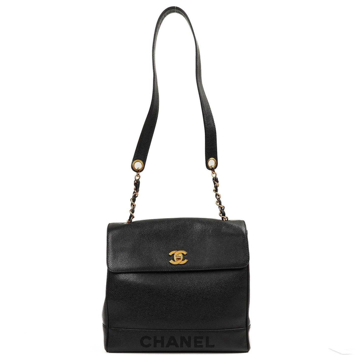 Chanel Caviar CC Klappenschultertasche, 24K Vergoldete Beschläge