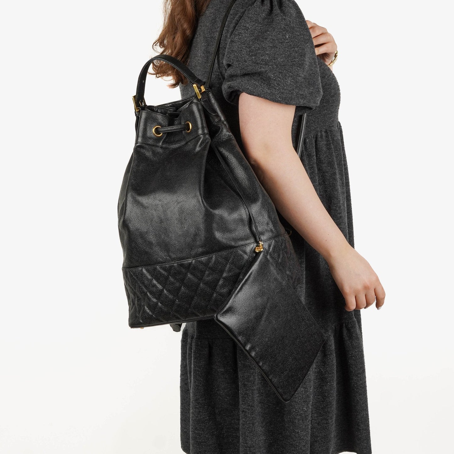 Chanel Kordelzug-Rucksack aus gestepptem Caviar