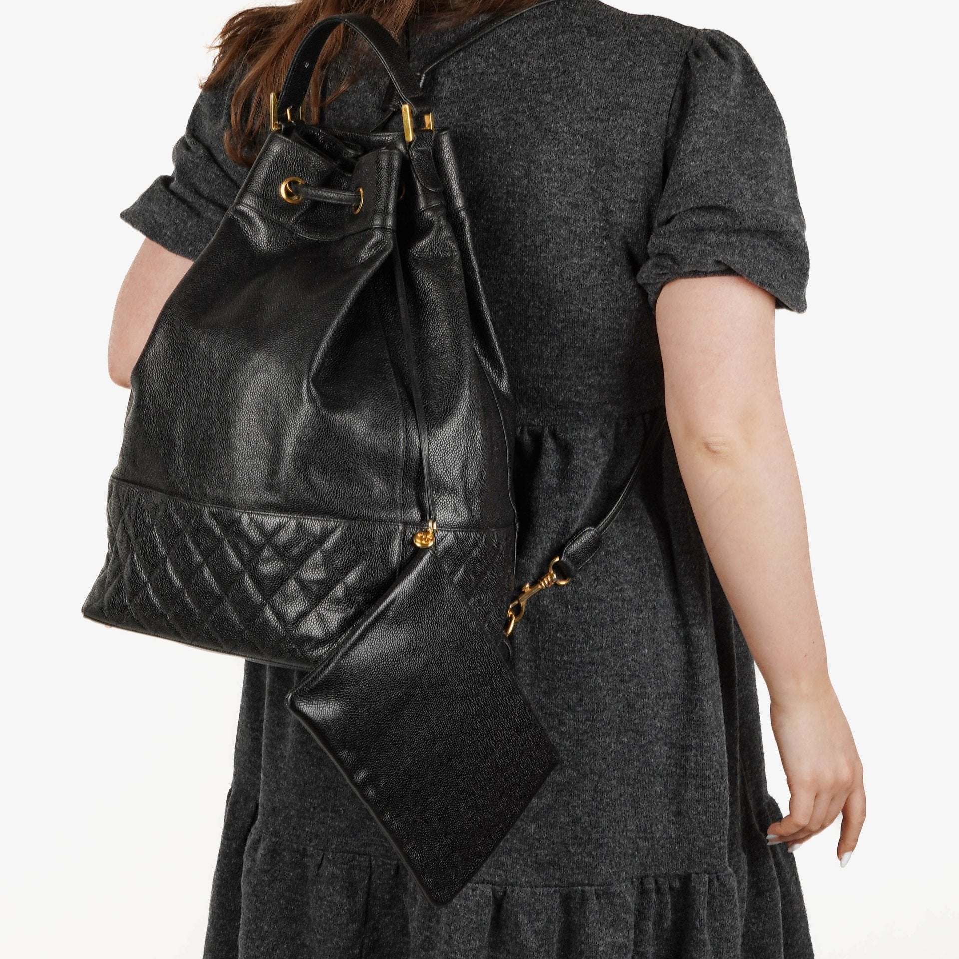 Chanel Kordelzug-Rucksack aus gestepptem Caviar