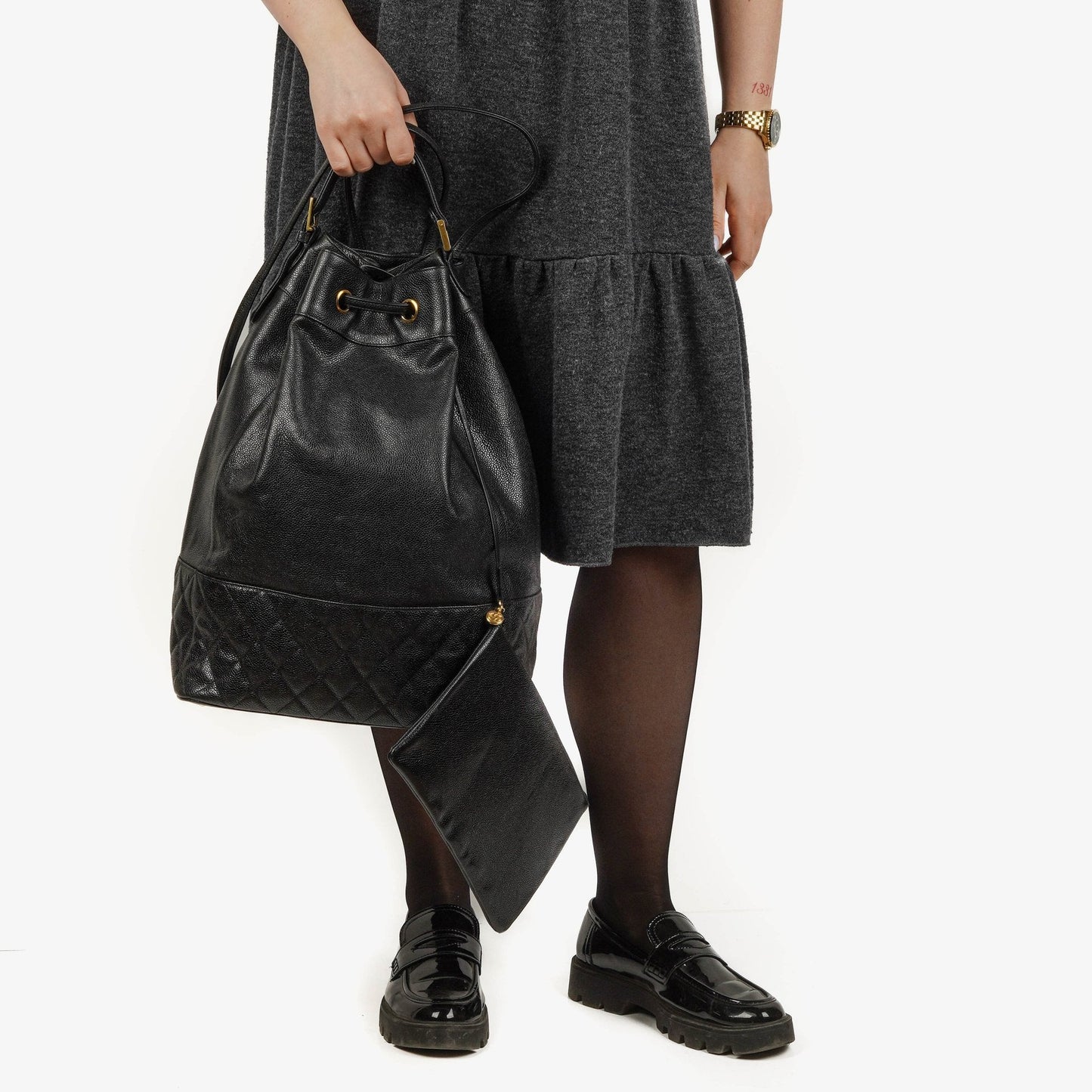 Chanel Kordelzug-Rucksack aus gestepptem Caviar