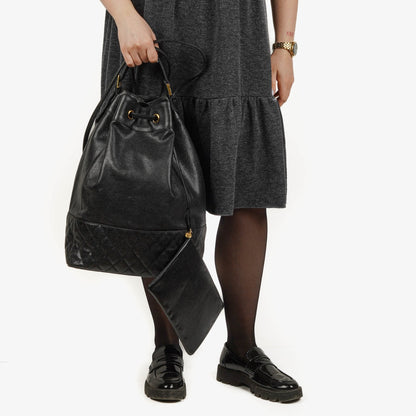 Chanel Kordelzug-Rucksack aus gestepptem Caviar