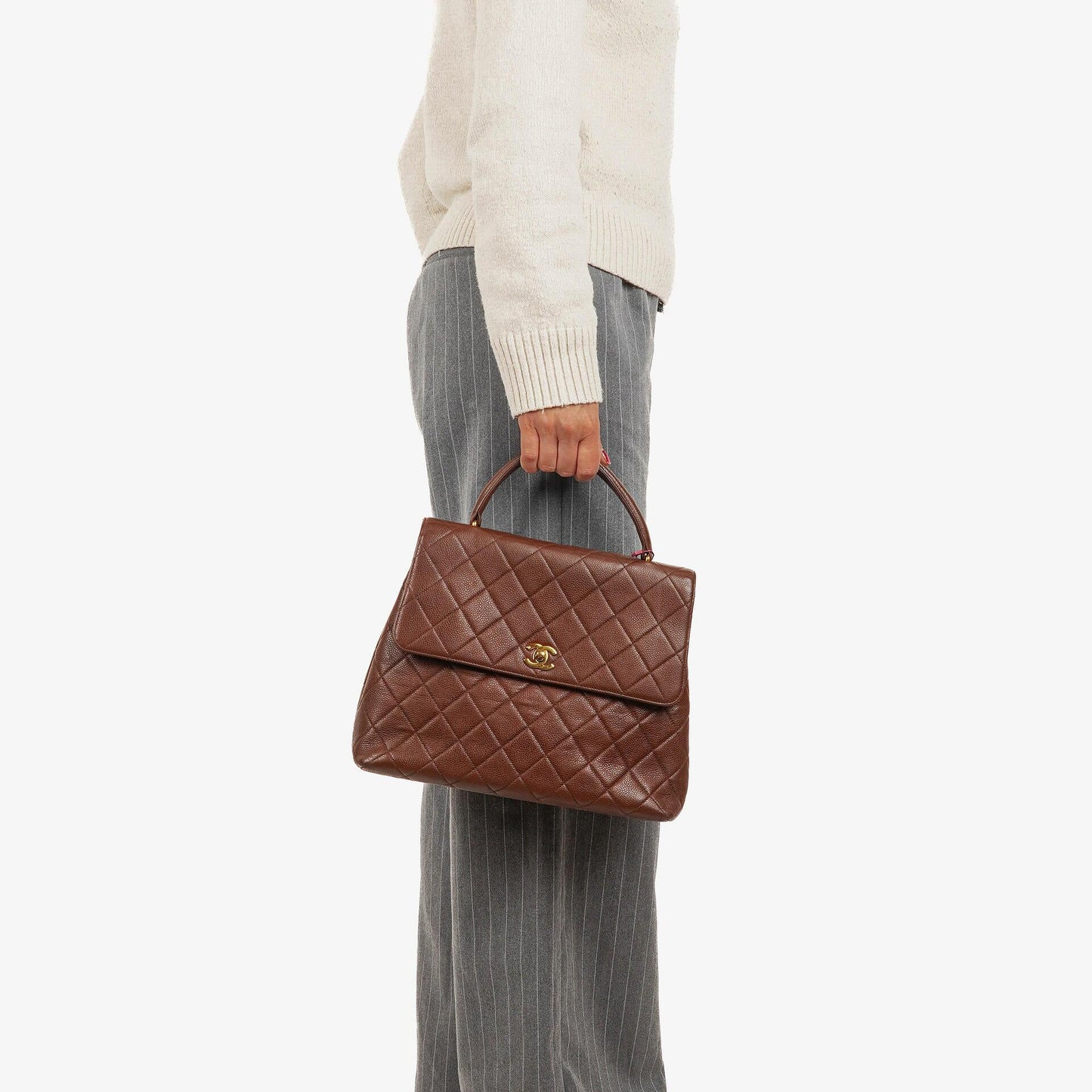 CHANEL Jumbo Kelly Klappentasche aus gestepptem Caviar-Leder