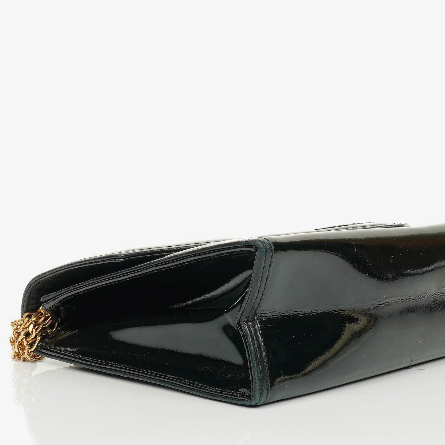 Chanel CC Schwarze Umschlag Lackleder Mehrfach-Ketten Schultertasche