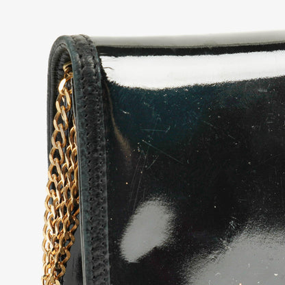 Chanel CC Schwarze Umschlag Lackleder Mehrfach-Ketten Schultertasche