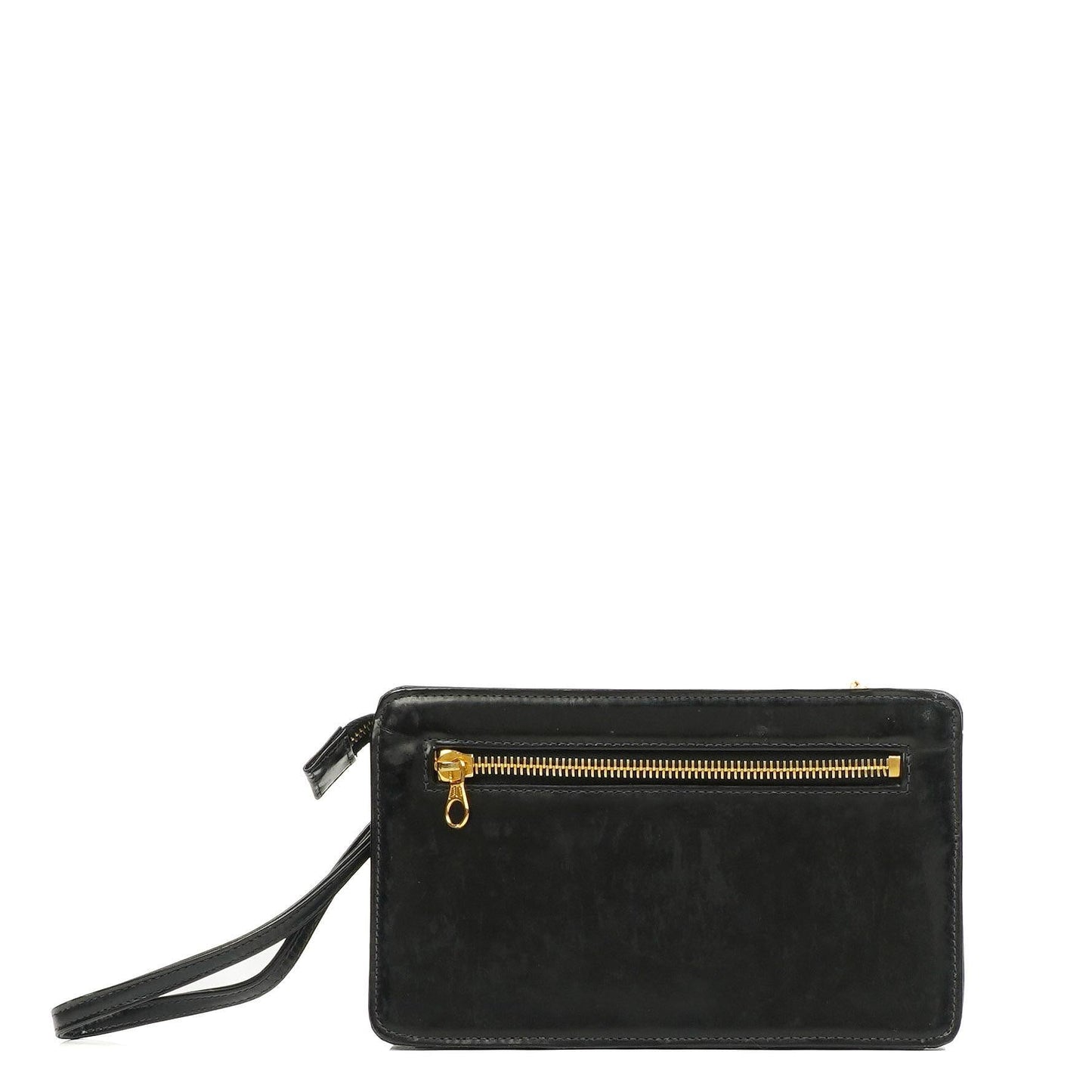 Chanel CC Schwarze Leder Clutch 24K Goldbeschläge, 1996-1997