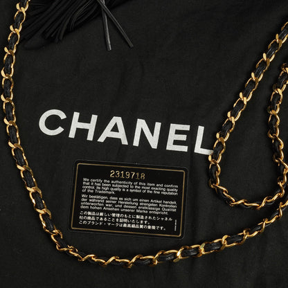 Chanel CC Camera Tassel Tasche aus schwarzem gestepptem Lackleder