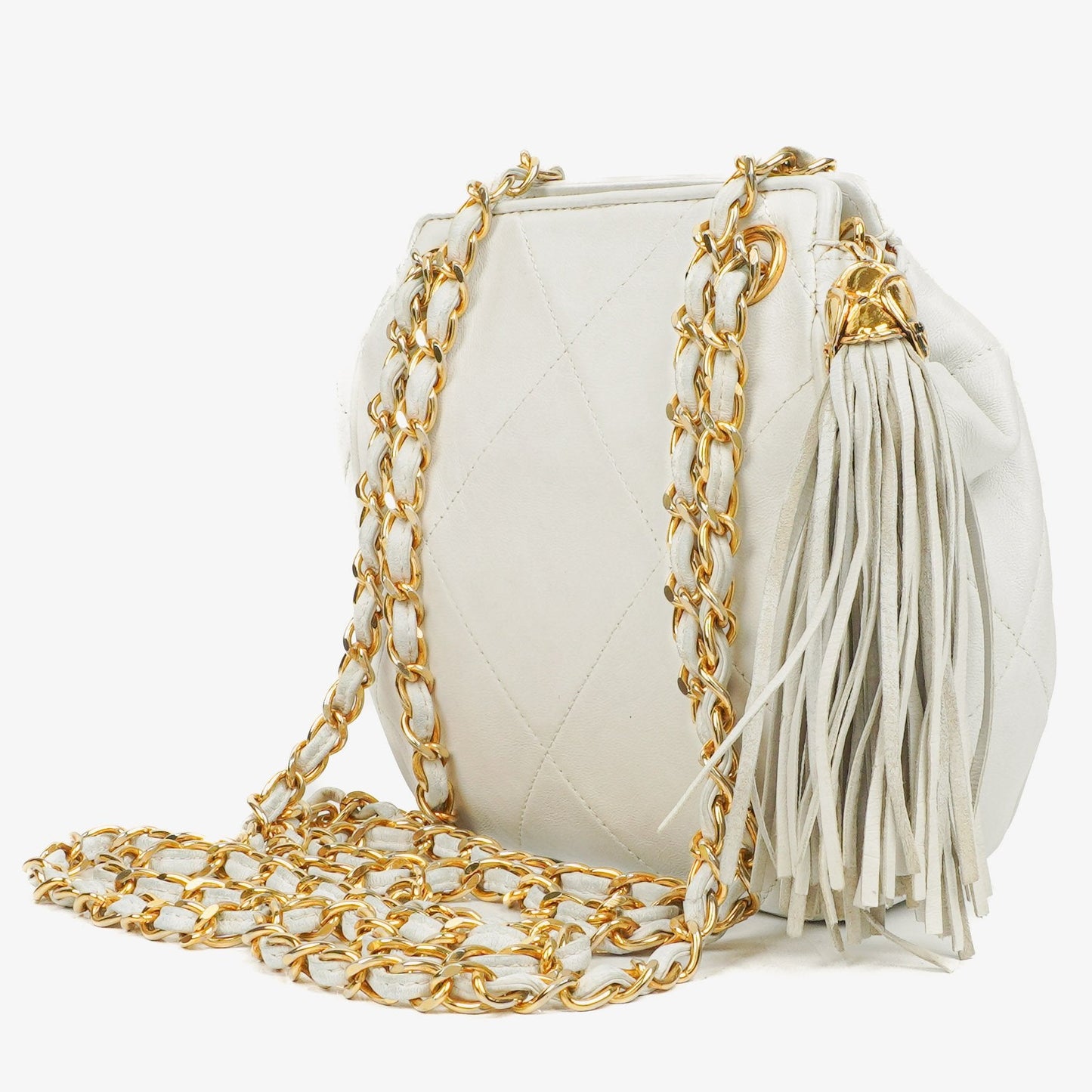 Chanel CC Schultertasche mit Doppelkette in Weiß
