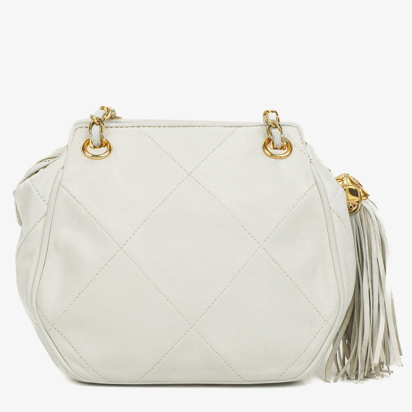 Chanel CC Schultertasche mit Doppelkette in Weiß