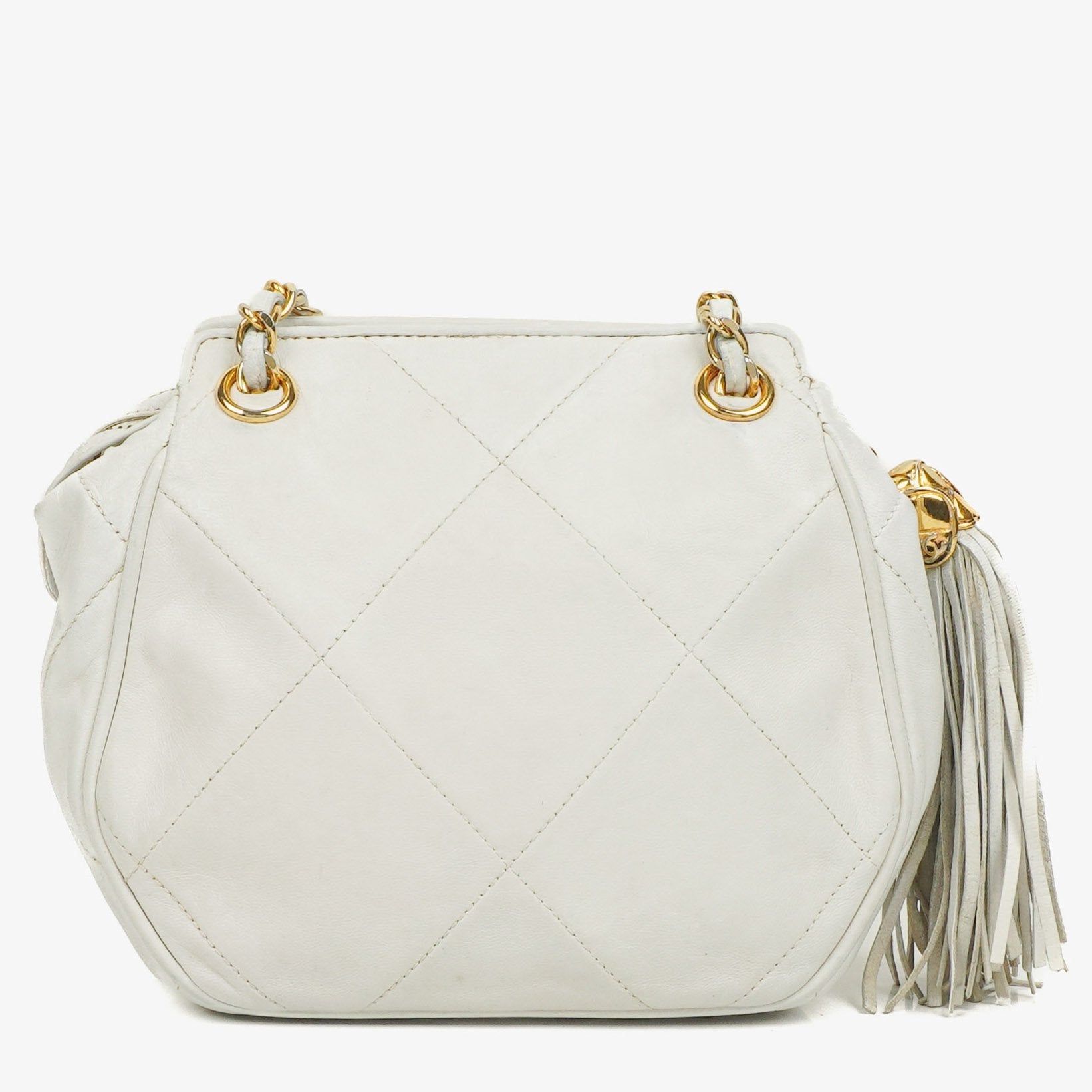 Chanel CC Schultertasche mit Doppelkette in Weiß