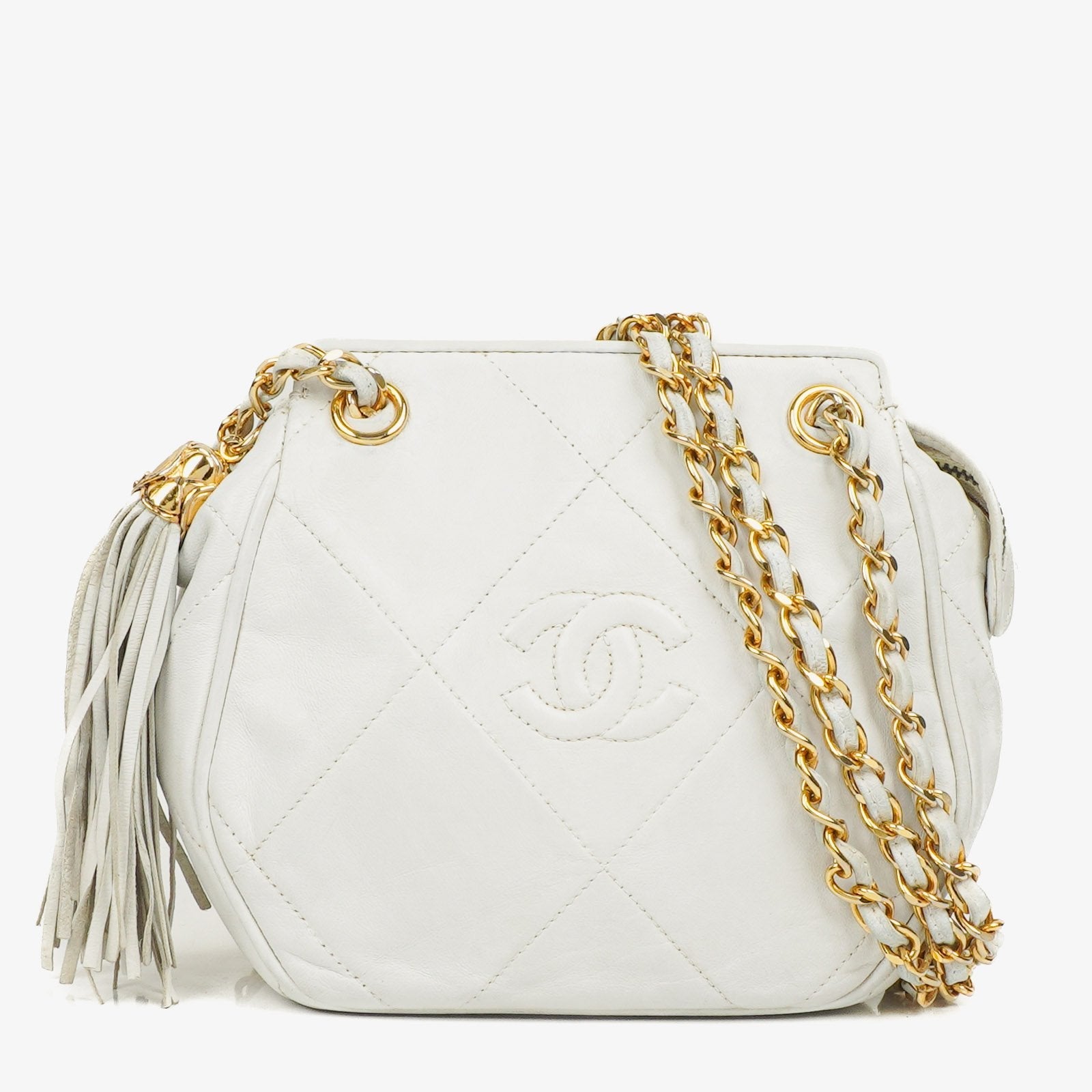 Chanel CC Schultertasche mit Doppelkette in Weiß